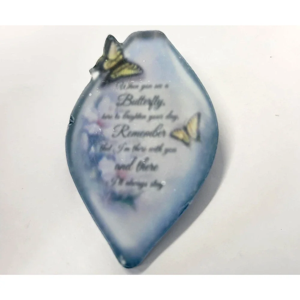 Butterfly Memorial Quote Brooch Lapel Pin Teardrop Blue Plastic Mini‎ Sentiment